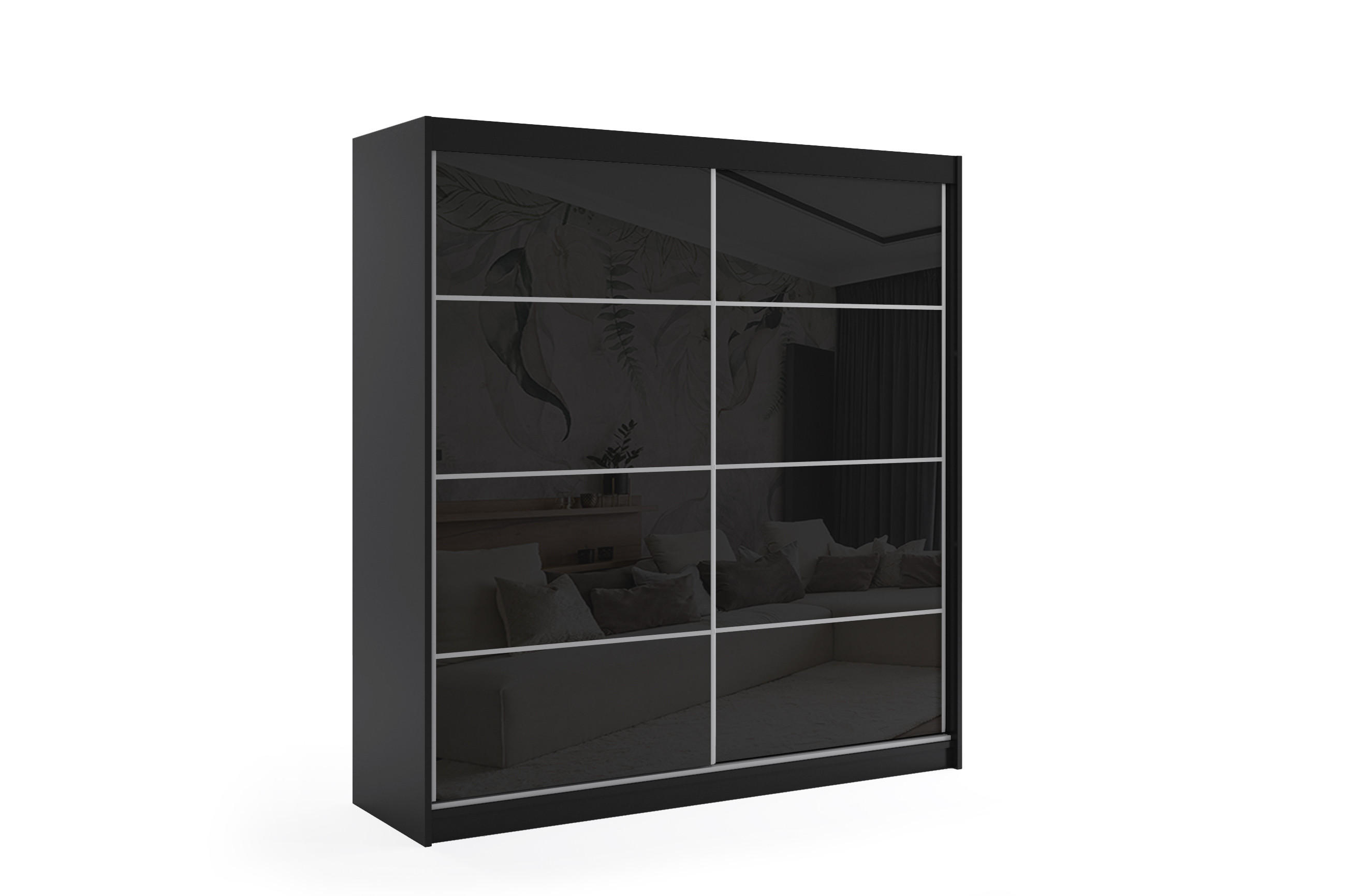 ALTDECOR ŠATNÍ SKŘÍŇ s posuvnými dveřmi Lacobel a hliníkovými lamelami – VIVONA – 200 cm, černá