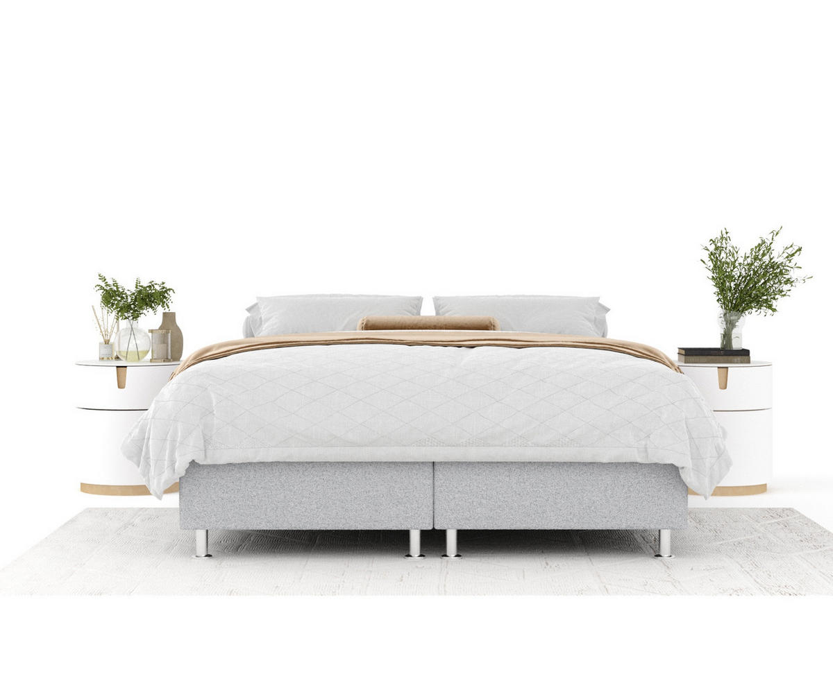 BOXSPRINGBETT Sub Hellgrau 140/200 cm mit Latex-Topper - Silberfarben/Hellgrau, Holz/Holzwerkstoff (140/200cm) - Maison de Reve
