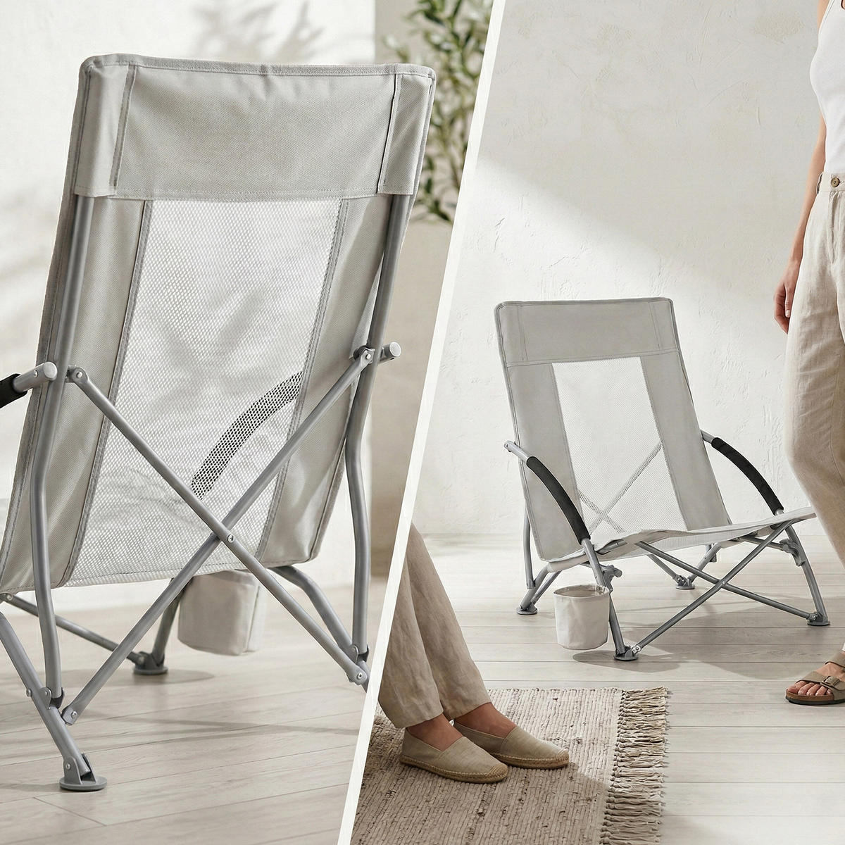 STOLICA - siva, tekstil/metal (55/67/58cm) - Relaxdays