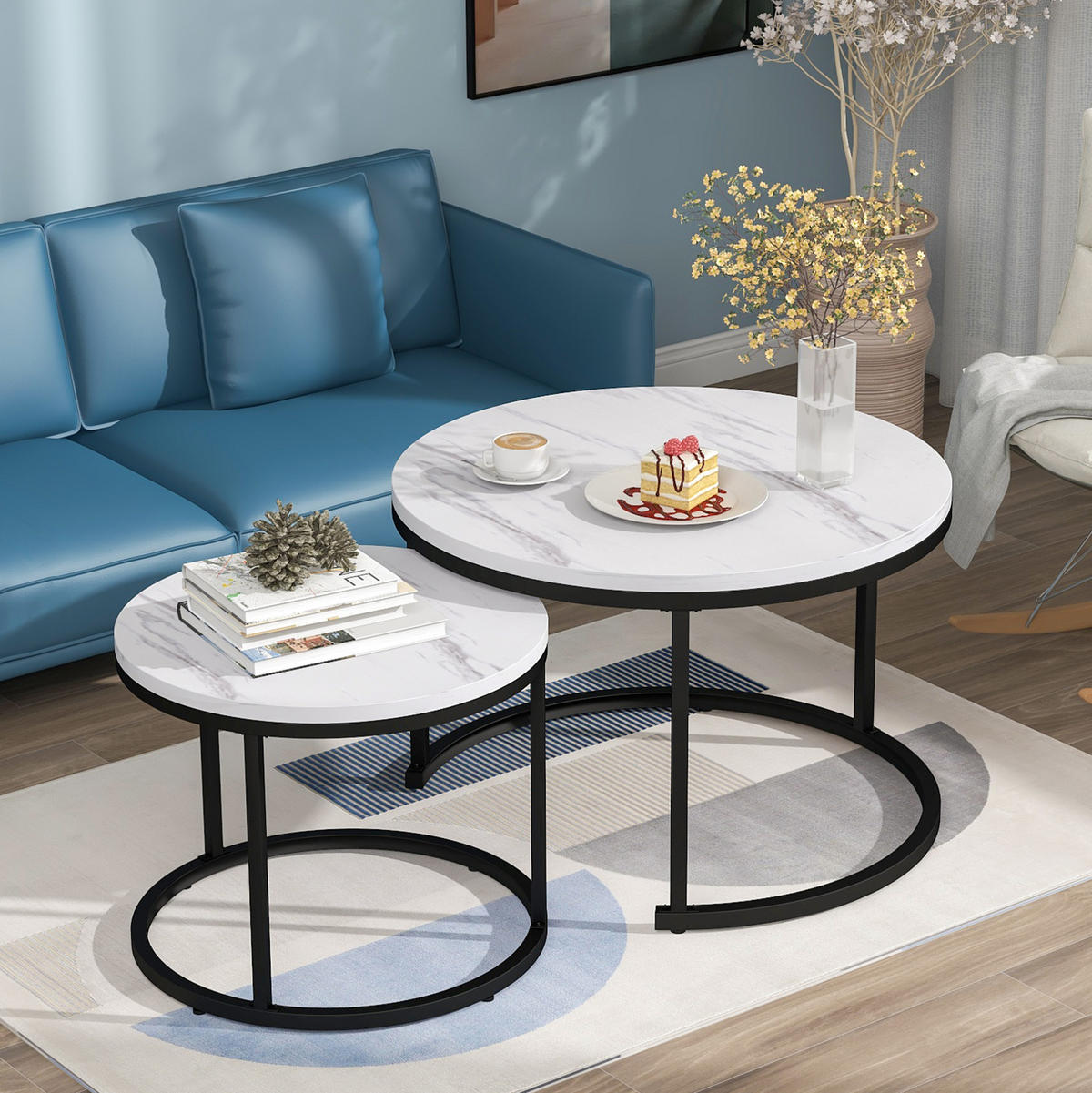 COUCHTISCH 50/70.5 cm in Weiß Marmoroptik aus MDF mit Metallgestell - Weiß, Holzwerkstoff (70.5/70.5/50cm) - OKMYHOME