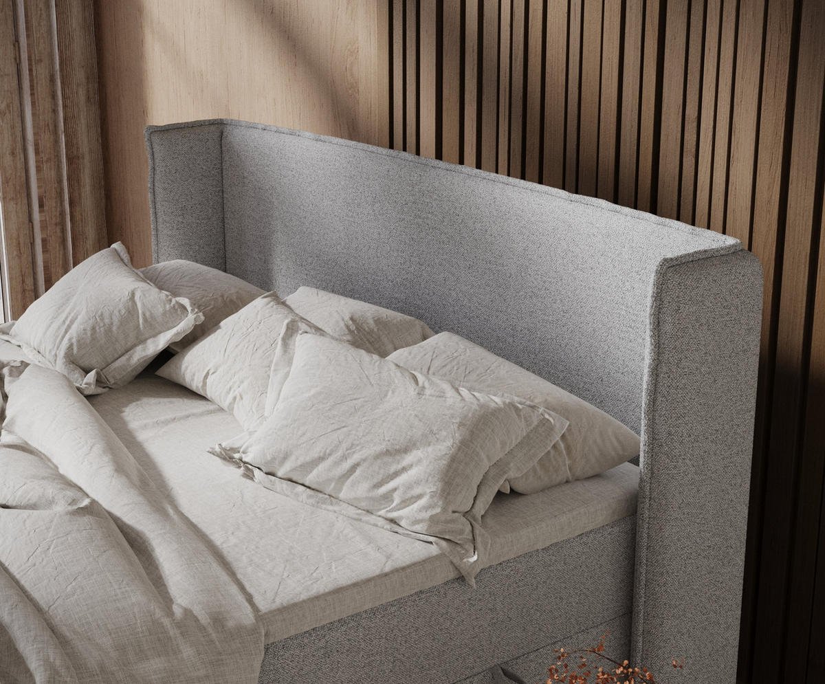 BOXSPRINGBETT Segni Hellgrau 160/200 cm mit Matratze und Topper - Hellgrau/Schwarz, Holz/Holzwerkstoff (160/200cm) - Maison de Reve