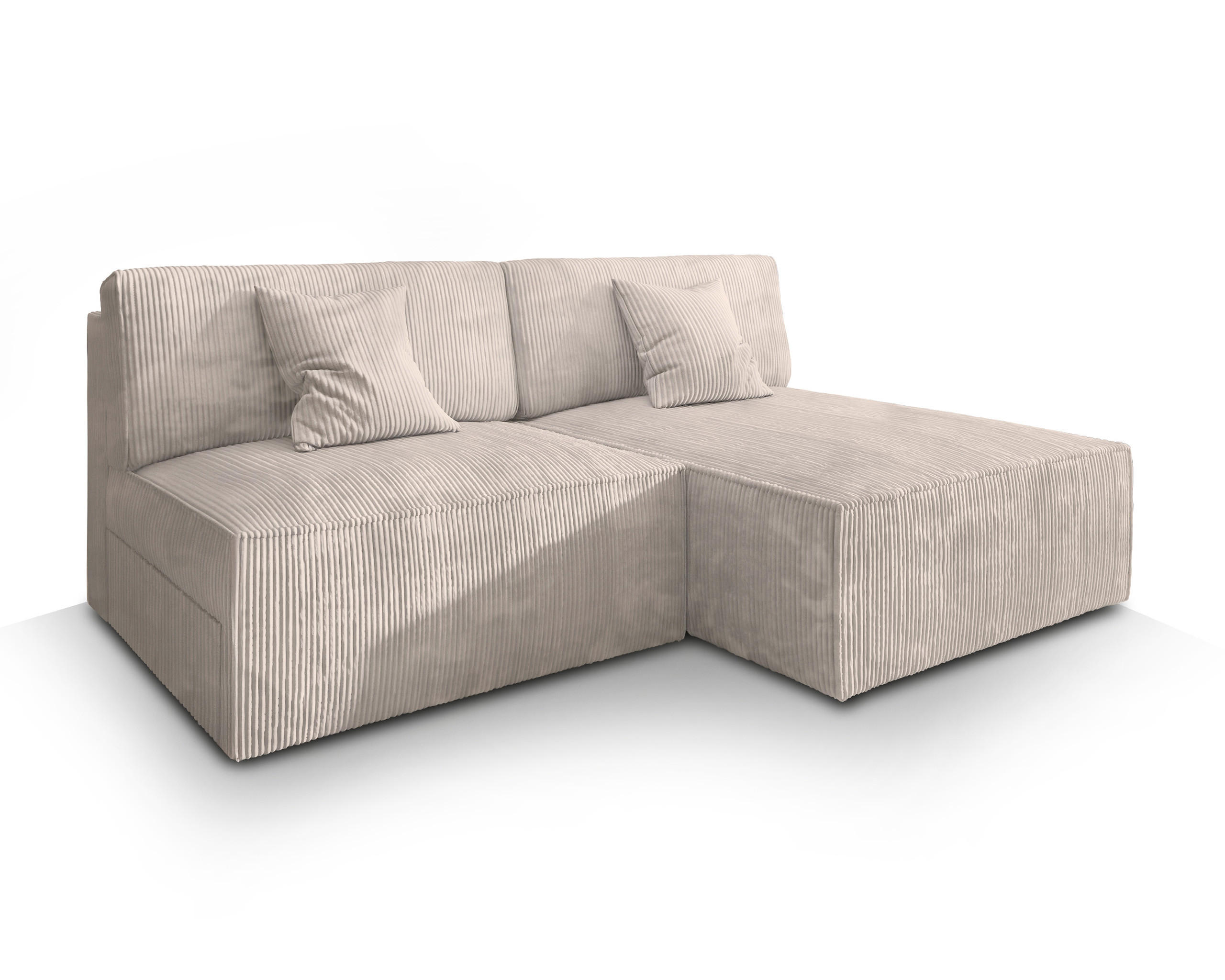 ECKSOFA FIORO P Creme Kordstoff mit Schlaffunktion - Creme, Holz (204/148cm) - MASSENO