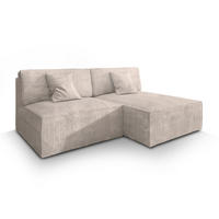 ECKSOFA FIORO P Creme Kordstoff mit Schlaffunktion - Creme, Holz (204/148cm) - MASSENO