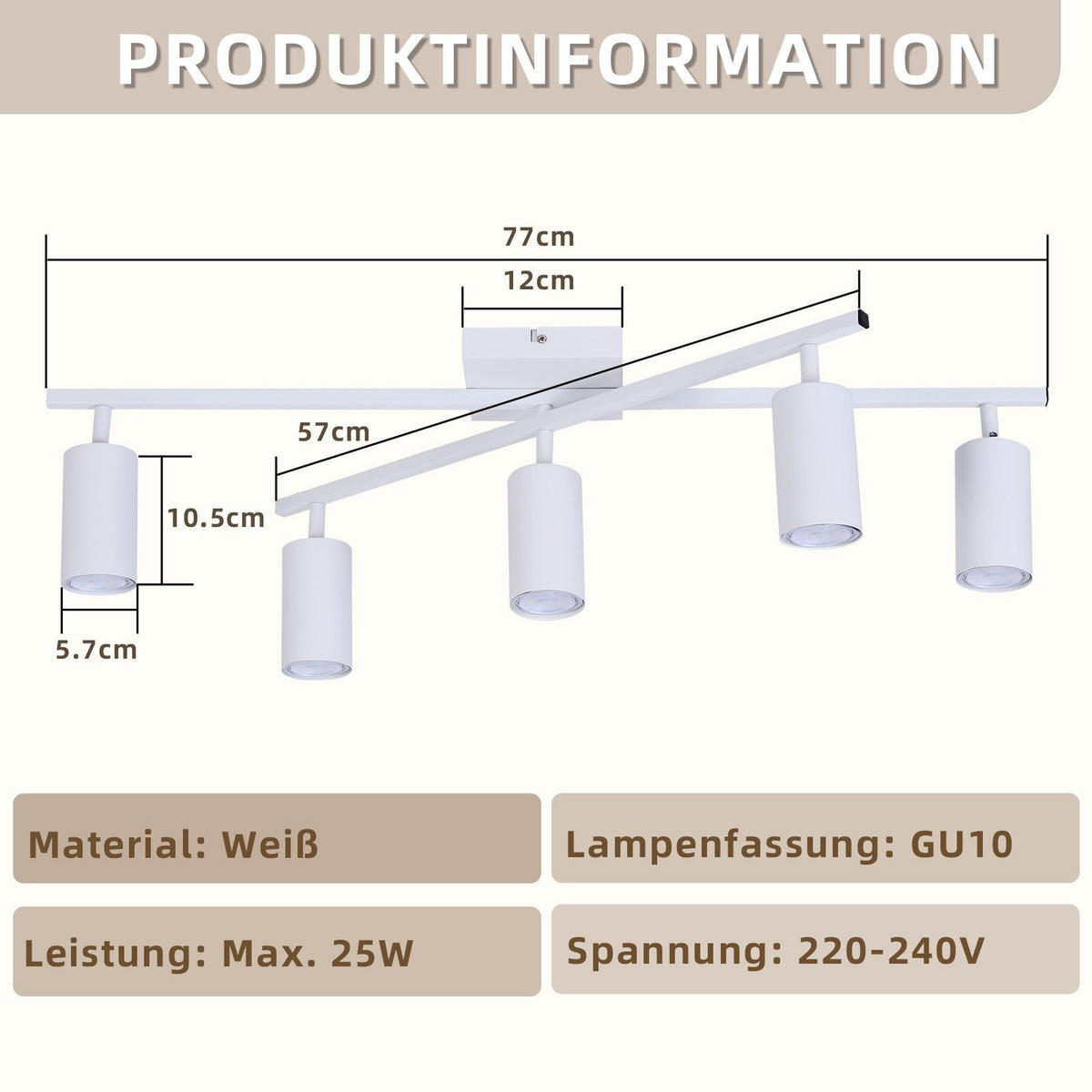 STRAHLER Berlinchen 5-flammig 77.5/57.5/21 cm - Weiß, Metall (77.5/57.5/21cm) - Nettlife