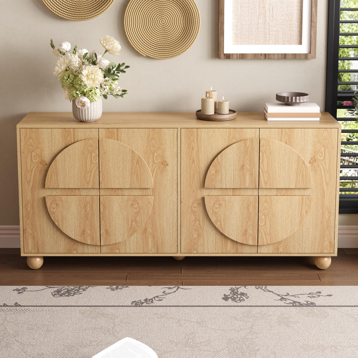 SIDEBOARD mit 4 Türen und verstellbaren Böden - Naturfarben, Holzwerkstoff (160/76/38cm) - FLIEKS