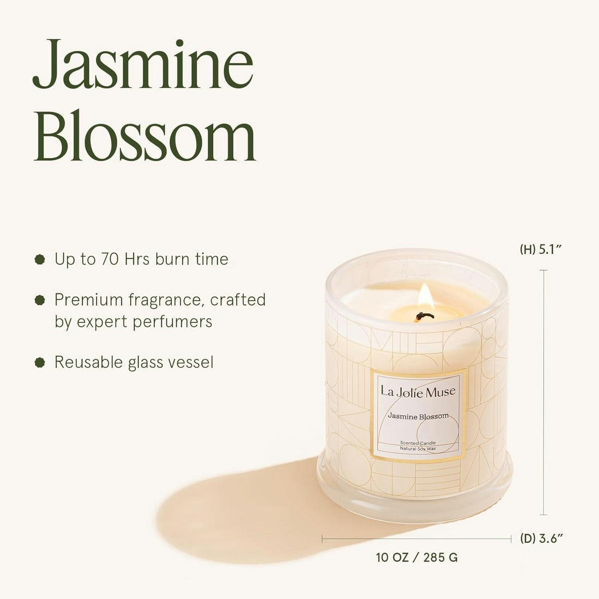 DUFTKERZE im Glas Jasmin 280g Sojawachs 50-65h Brenndauer - Multicolor, Paraffin (13cm)