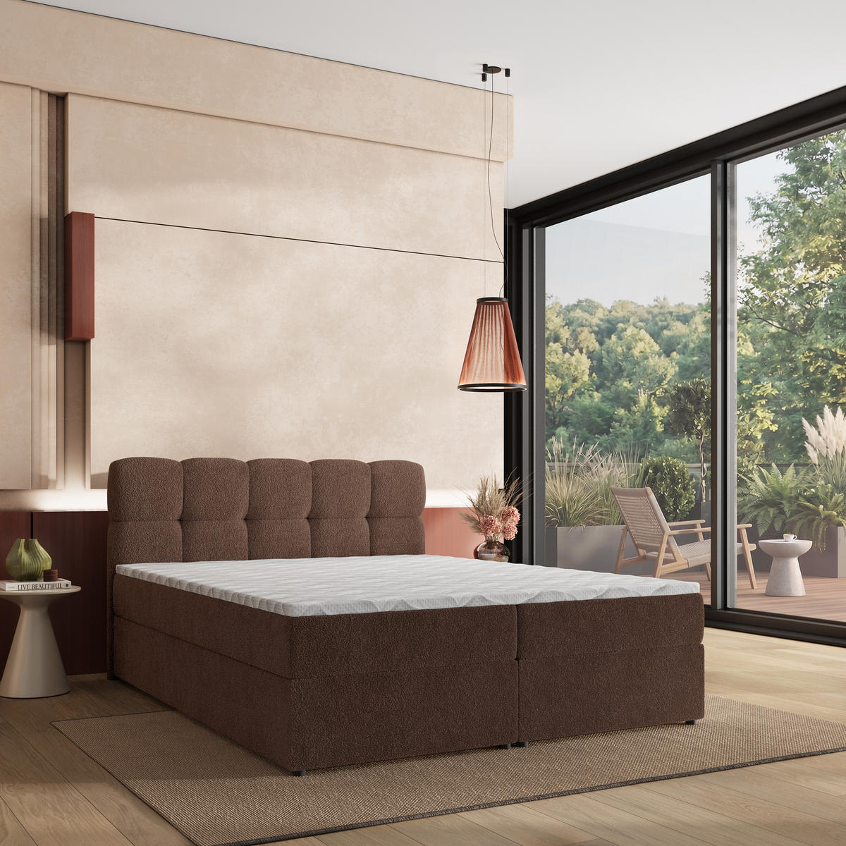 POSTEL Boxspring MERU 180x200 cm Hnědá - hnědá, kompozitní dřevo/textil (180/200cm) - MASSENO