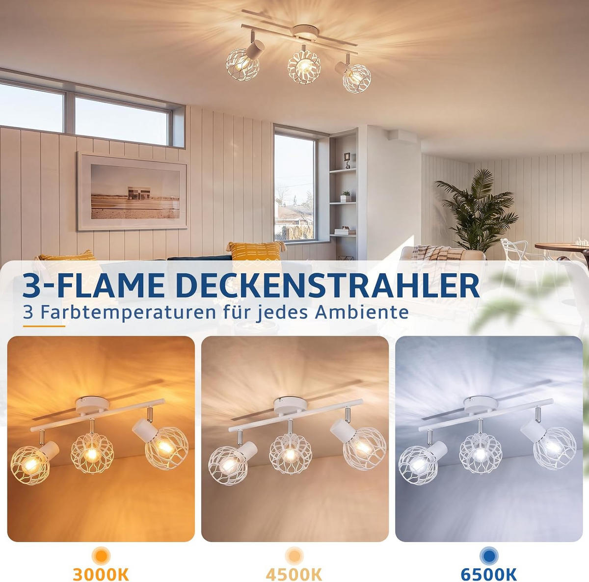 DECKENSTRAHLER Finch 3-flammig 41/10/18 cm - Weiß, Metall (41/10/18cm) - Nettlife