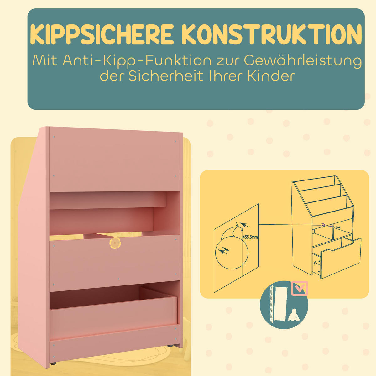 KINDERBÜCHERREGAL - Rosa, Holzwerkstoff (29.9/90/60cm) - HOMCOM