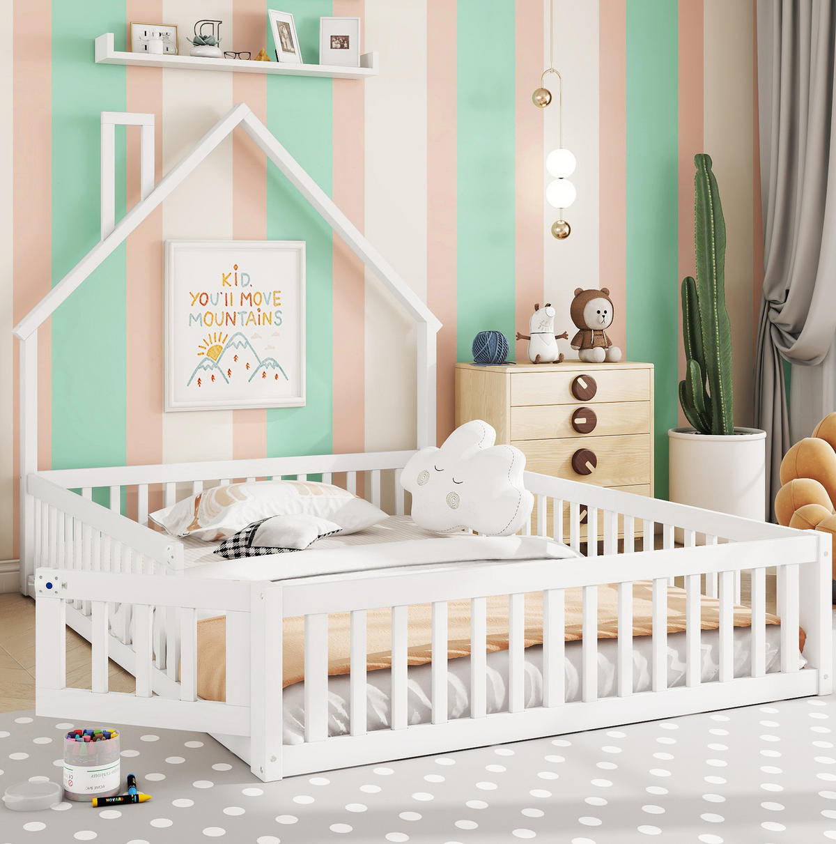 KINDERBETT mit Rausfallschutz 140x190 cm Kiefernholz Weiß - Weiß, Holzwerkstoff (90/190cm) - Beauniv
