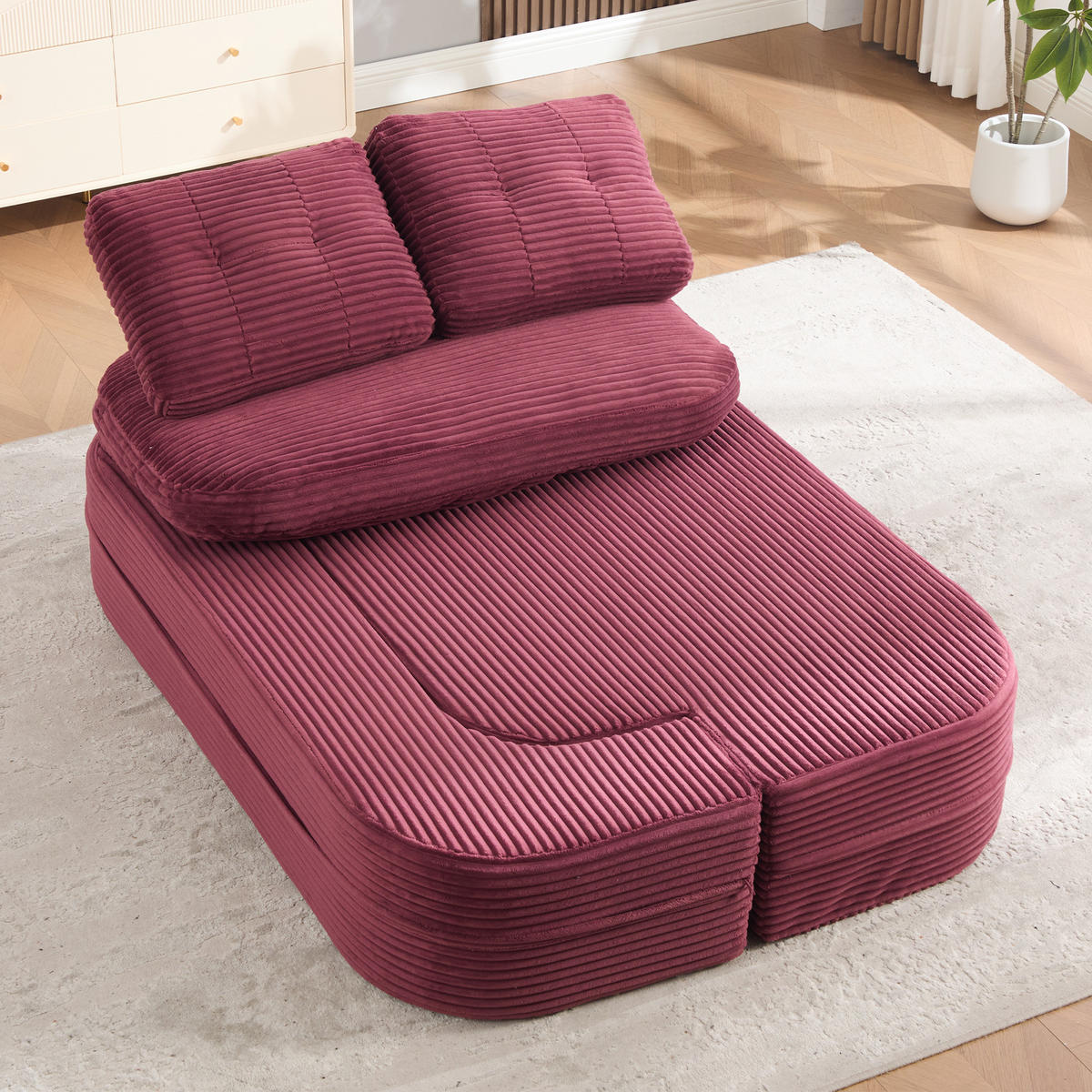 SCHLAFSOFA DE-33608 2-in-1 mit Getränkehaltern und tiefer Sitzfläche Weinrot - Weinrot, Textil (165/61/97cm) - ComfortXL
