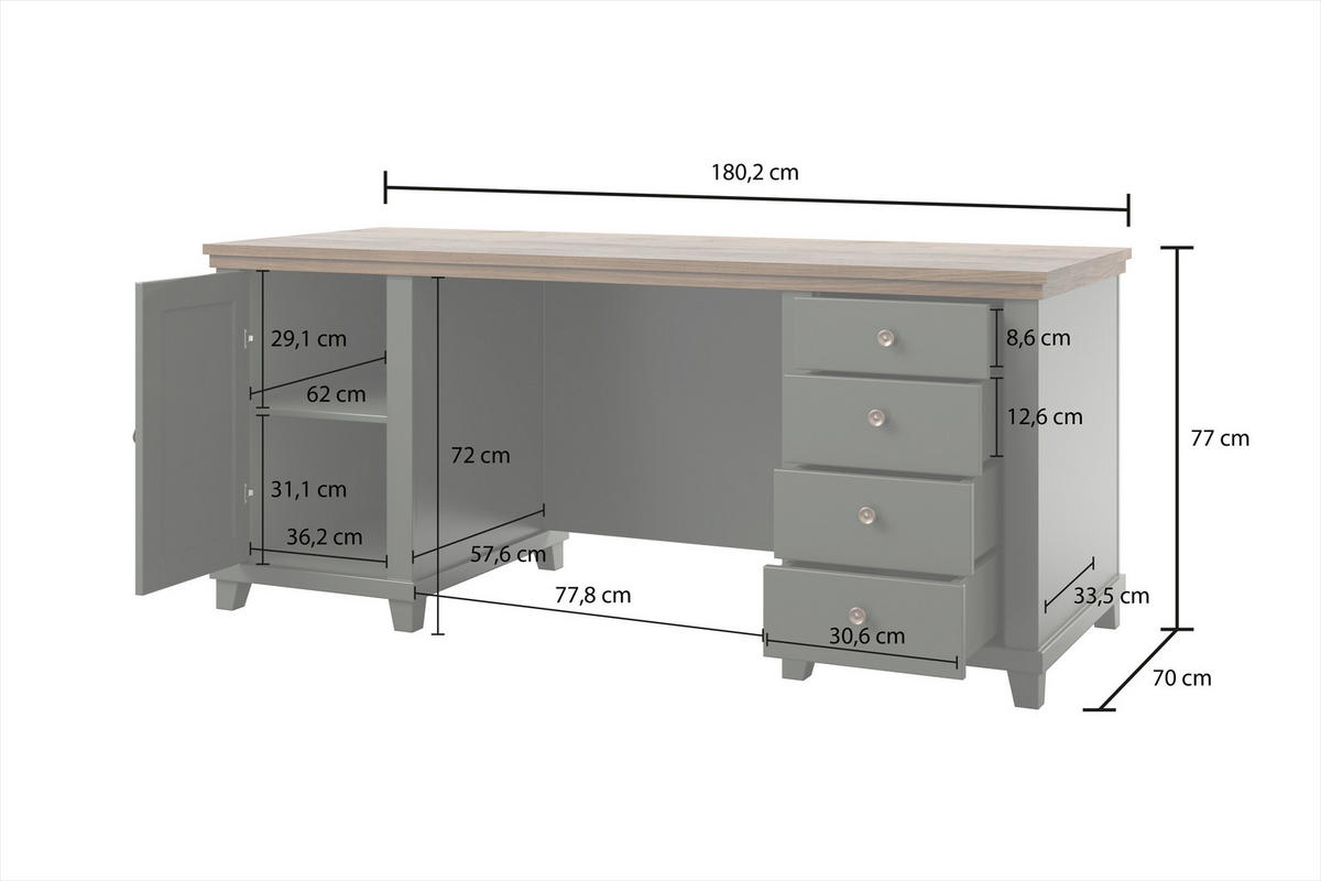 SCHREIBTISCH EVOLETTA 180x70x77 cm Bürotisch Computertisch, Hellgrün - Hellgrün, Holzwerkstoff (70/180/77cm) - MASSENO