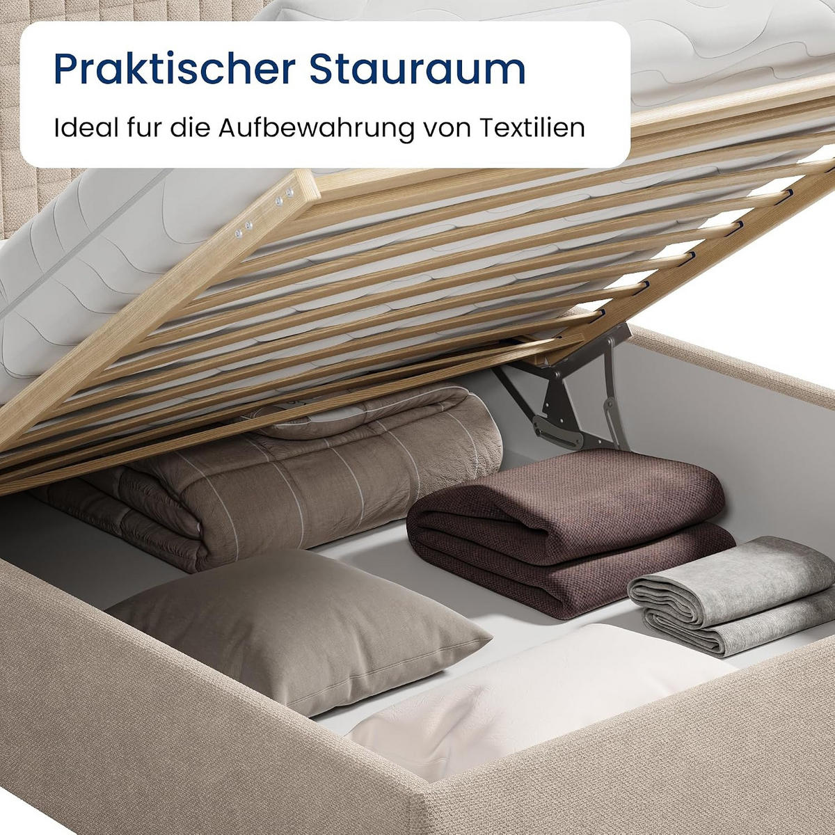 POLSTERBETT VARDO-Stoff 140x200 cm in Beige - Beige, Textil (140/200cm) - Home Collective