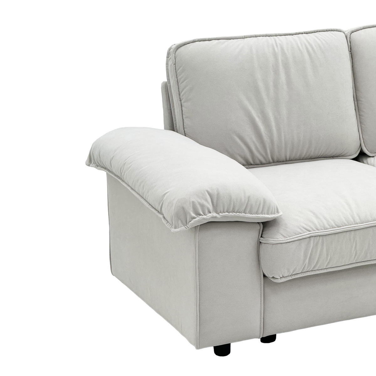 SOFA mit Stauraum Kurzplüsch-Polyester Bezug und Taschenfederkern 201/91/89 cm Creme - Creme, Textil (91/89/201cm) - Redom