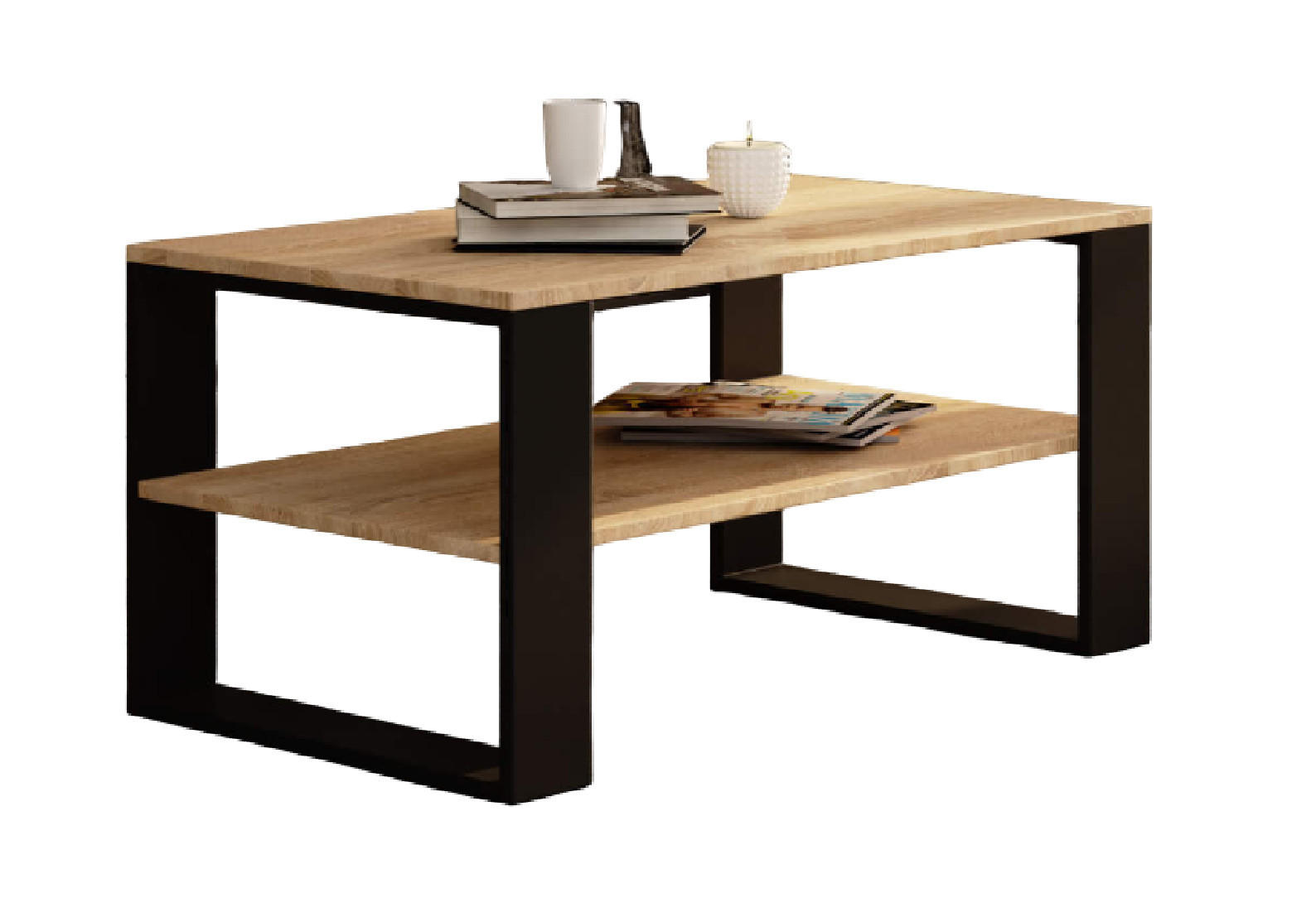 COUCHTISCH Rechteckig Sonoma Eiche - Schwarz 92/45/53 cm - Schwarz/Sonoma Eiche, Holzwerkstoff (53/92/45cm) - designimpex