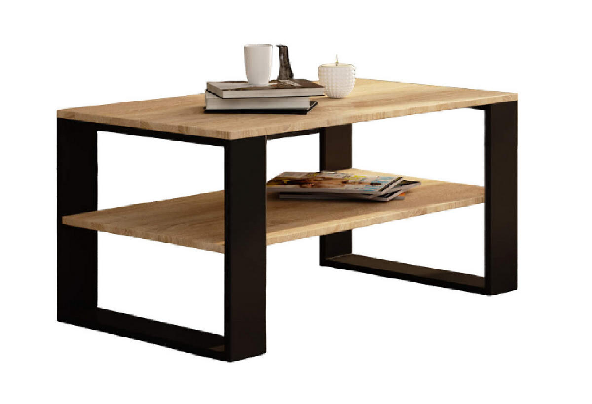 COUCHTISCH Rechteckig Sonoma Eiche - Schwarz 92/45/53 cm - Schwarz/Sonoma Eiche, Holzwerkstoff (53/92/45cm) - designimpex