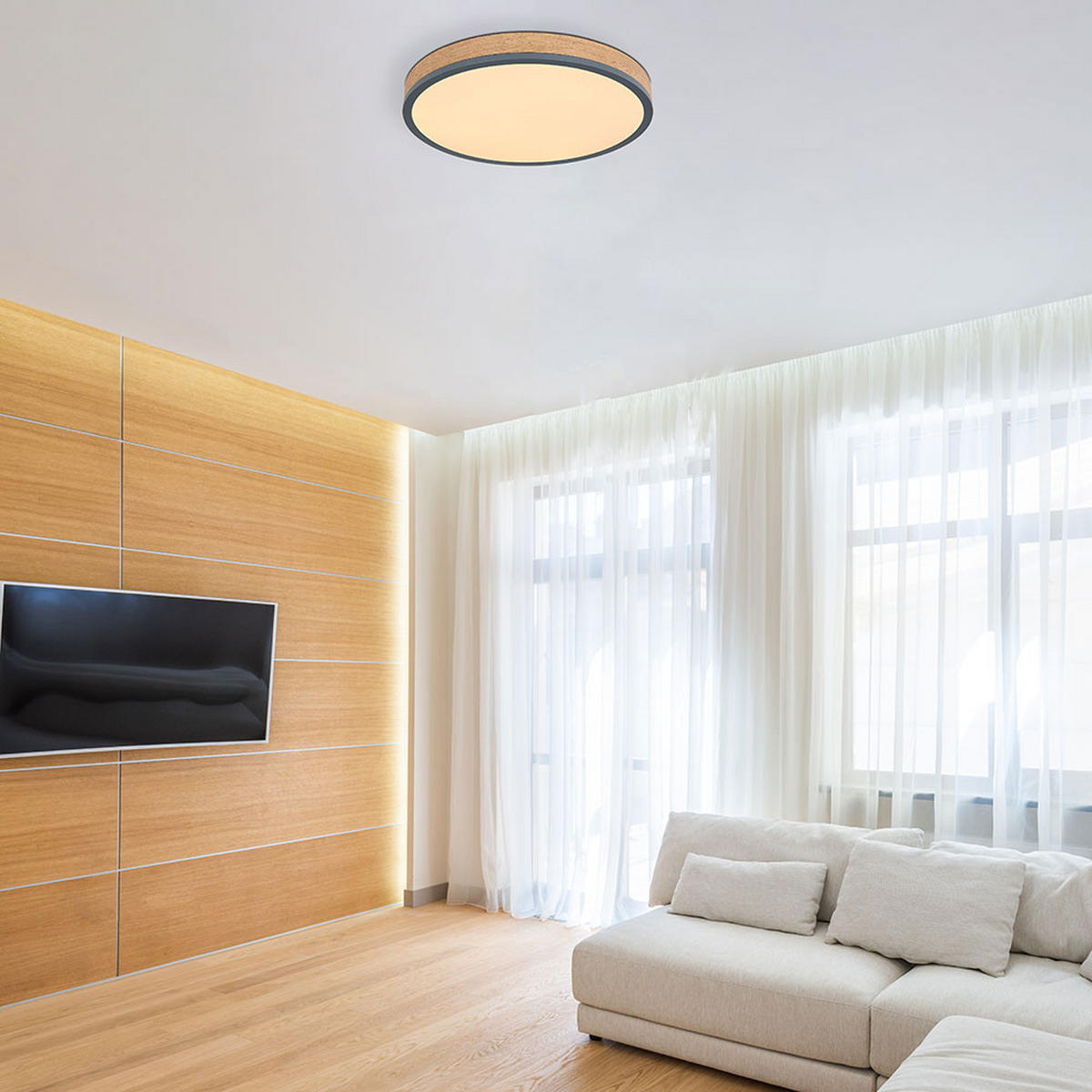 LED DECKENLEUCHTE Holzoptik Braun - Braun, Metall (45/45/8.5cm) - Globo Lighting