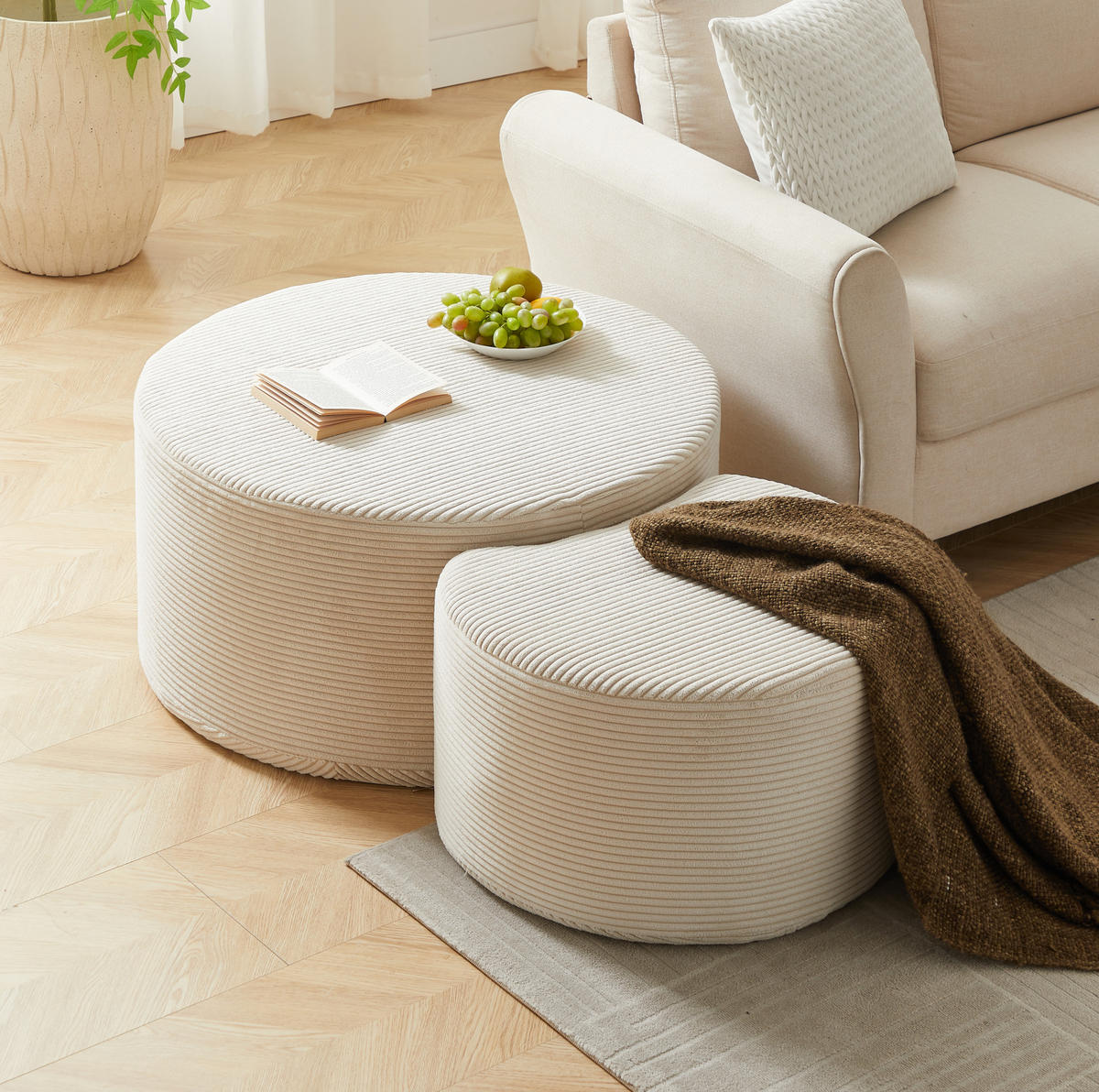 COUCHTISCH 84/28/28 cm aus Stoff in Beige mit Schaumstoffpolsterung - Beige, Textil (126/81/40cm) - OKMYHOME
