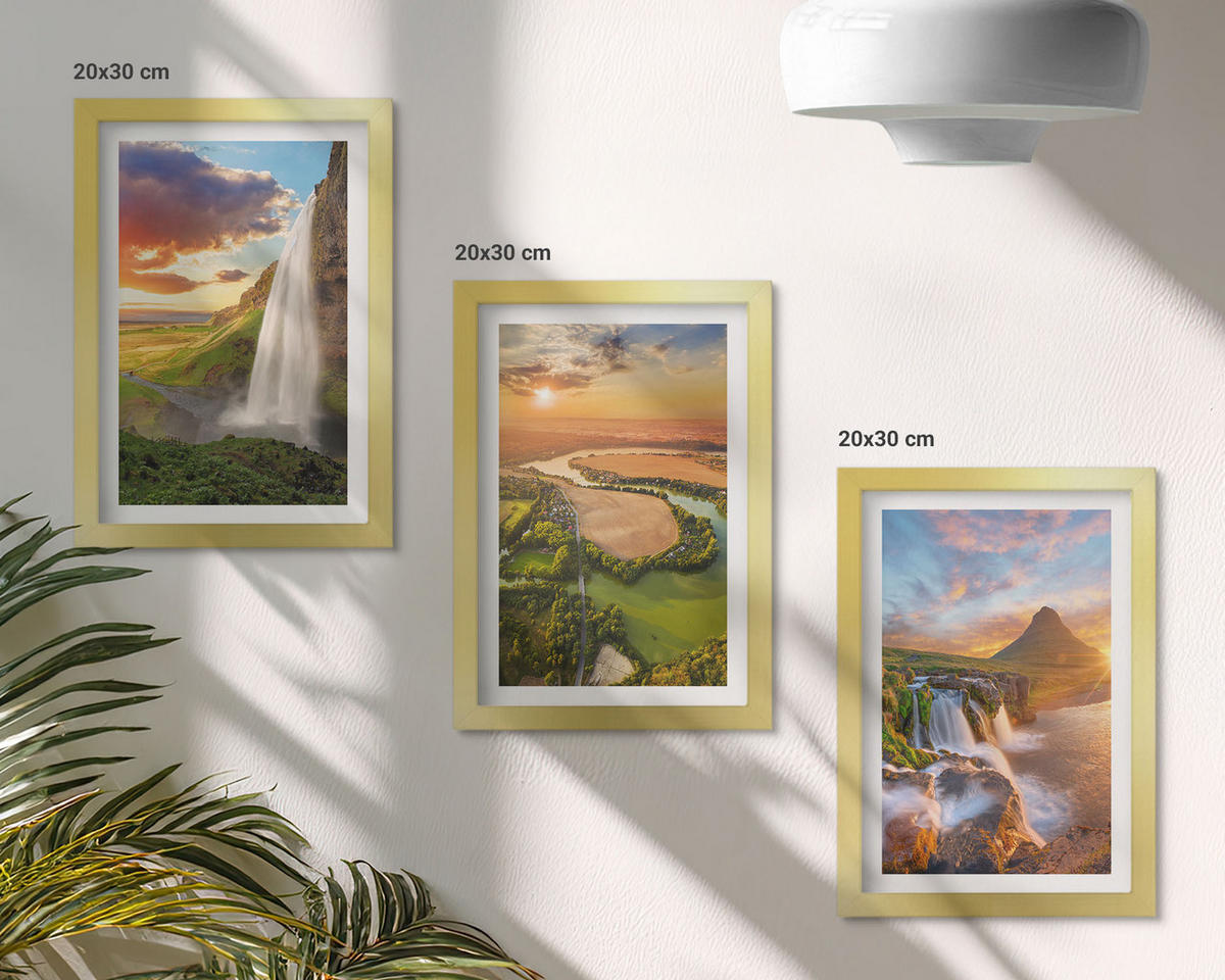 WANDBILDER 3er Set - 20x30 cm Goldrahmen - Wasserfälle Landschaften im Westen - Goldfarben, Kunststoff (20/30cm) - ArtPrintCave