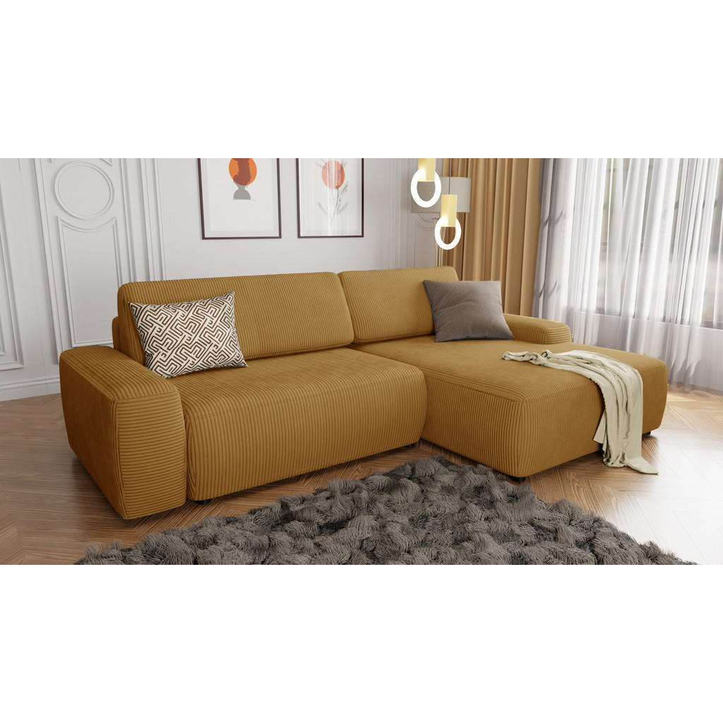 Thumbnail - S-Style Möbel Ecksofa, Honig, Textil, Echtholz,Buche, Birke, 5-Sitzer, Füllung: Silikon,Silikon,Polyetherschaumkern, Eck...