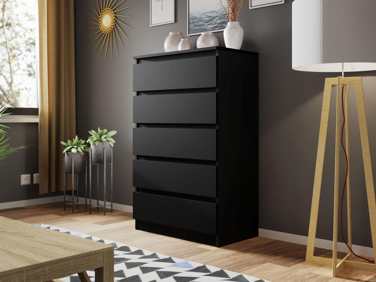 KOMMODE Malwa M5 - Schwarz, Holzwerkstoff (70/112/40cm) - MIRJAN24