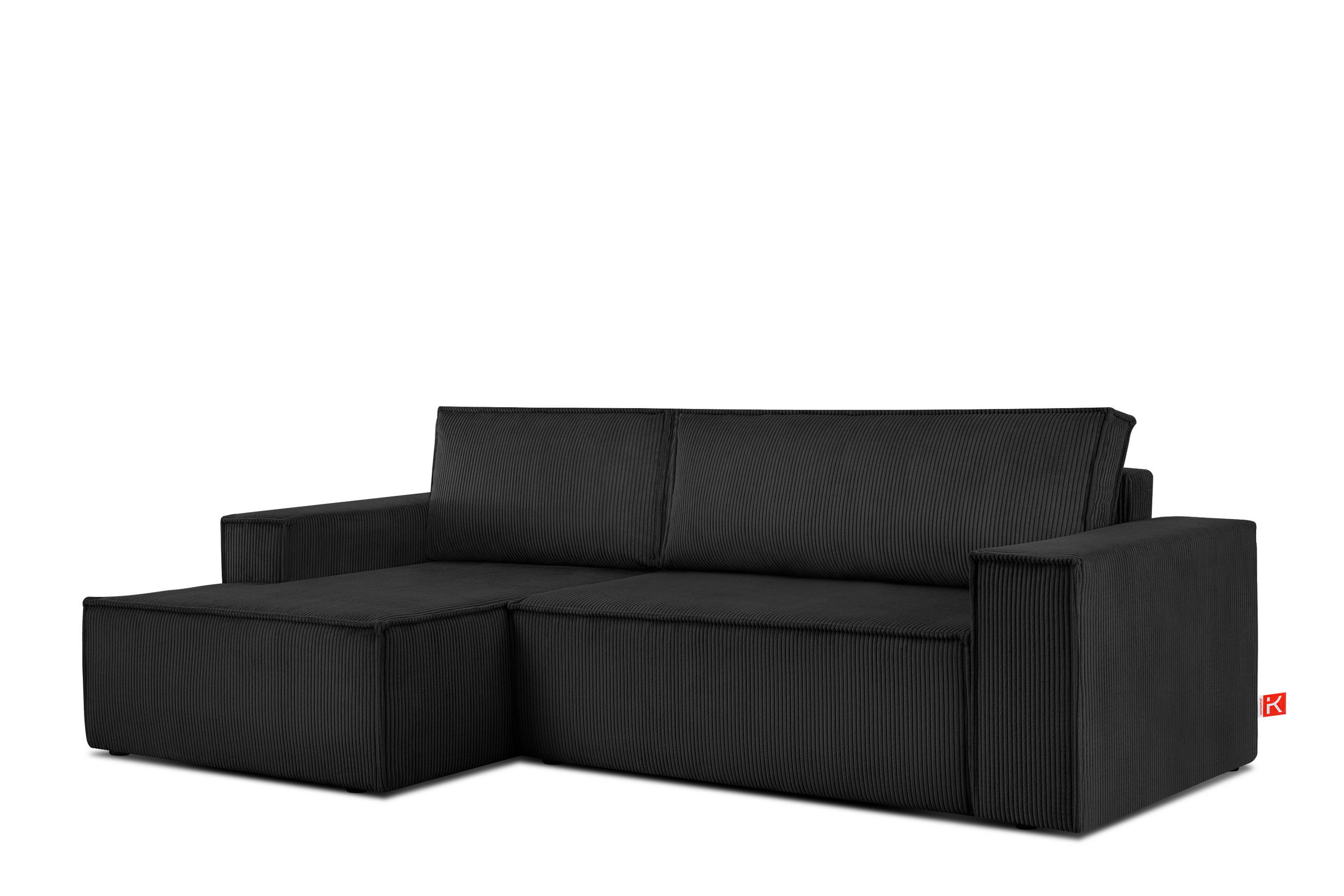 ECKSCHLAFSOFA-LINKS NAPI in Pet Friendly Cord-Stoff, schwarz - Schwarz, Textil (262/148cm) - KONSIMO®