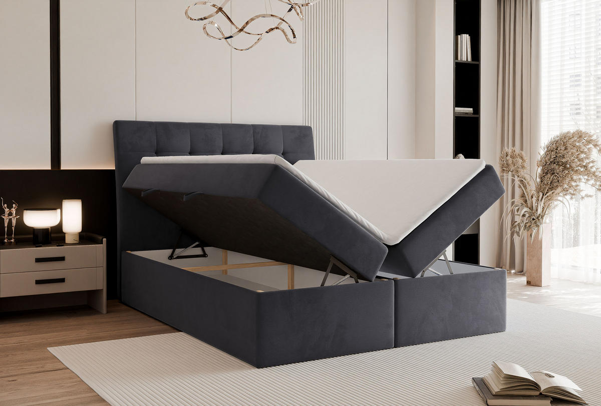 BOXBETT BAILEY 120/200 cm mit Matratze und Topper, Dunkelgrau - Anthrazit, Textil (120/200cm) - Idohome