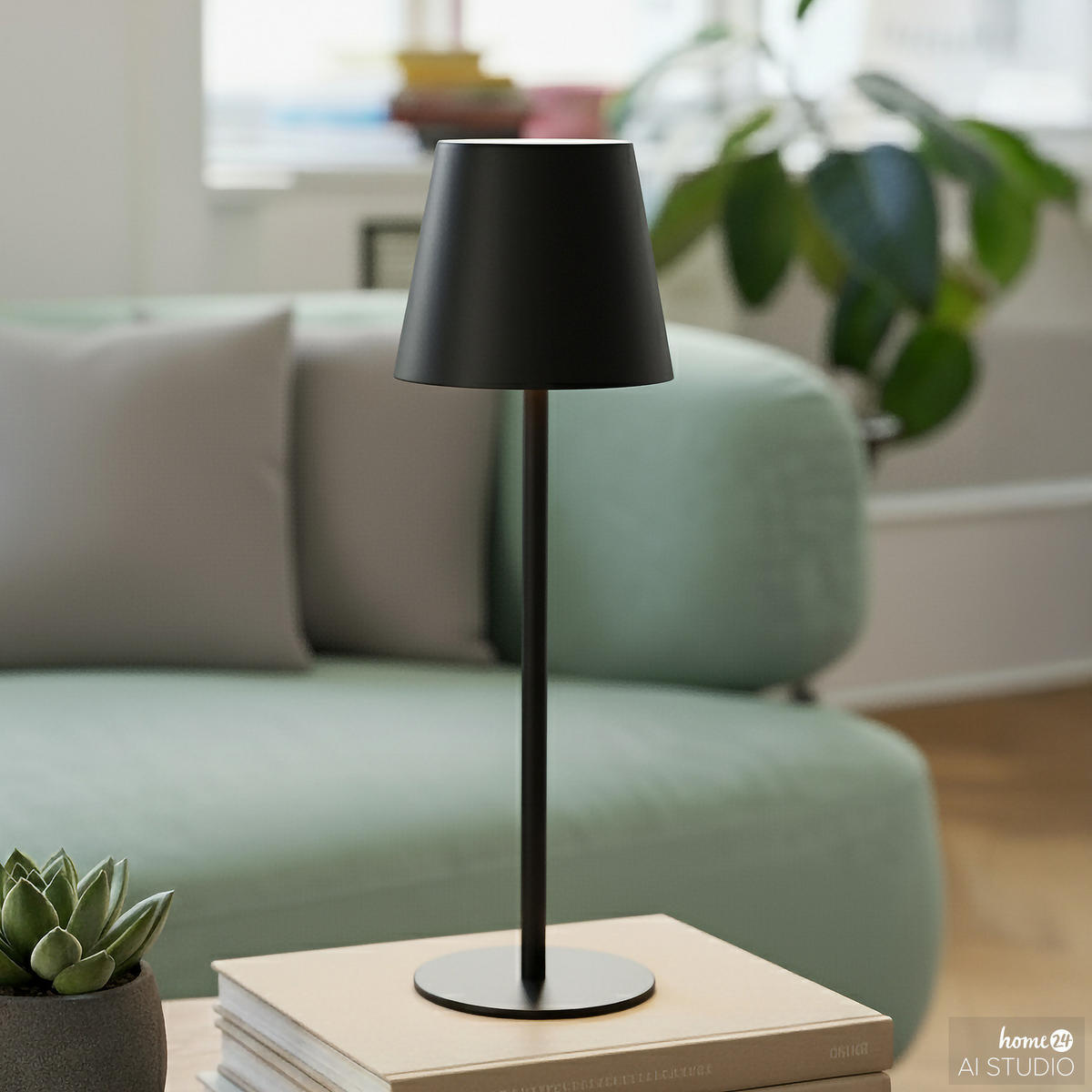 AKKU-TISCHLEUCHTE - ABS-Kunststoff / Eisen - Schwarz, Kunststoff/Metall (12/12/36cm) - home24