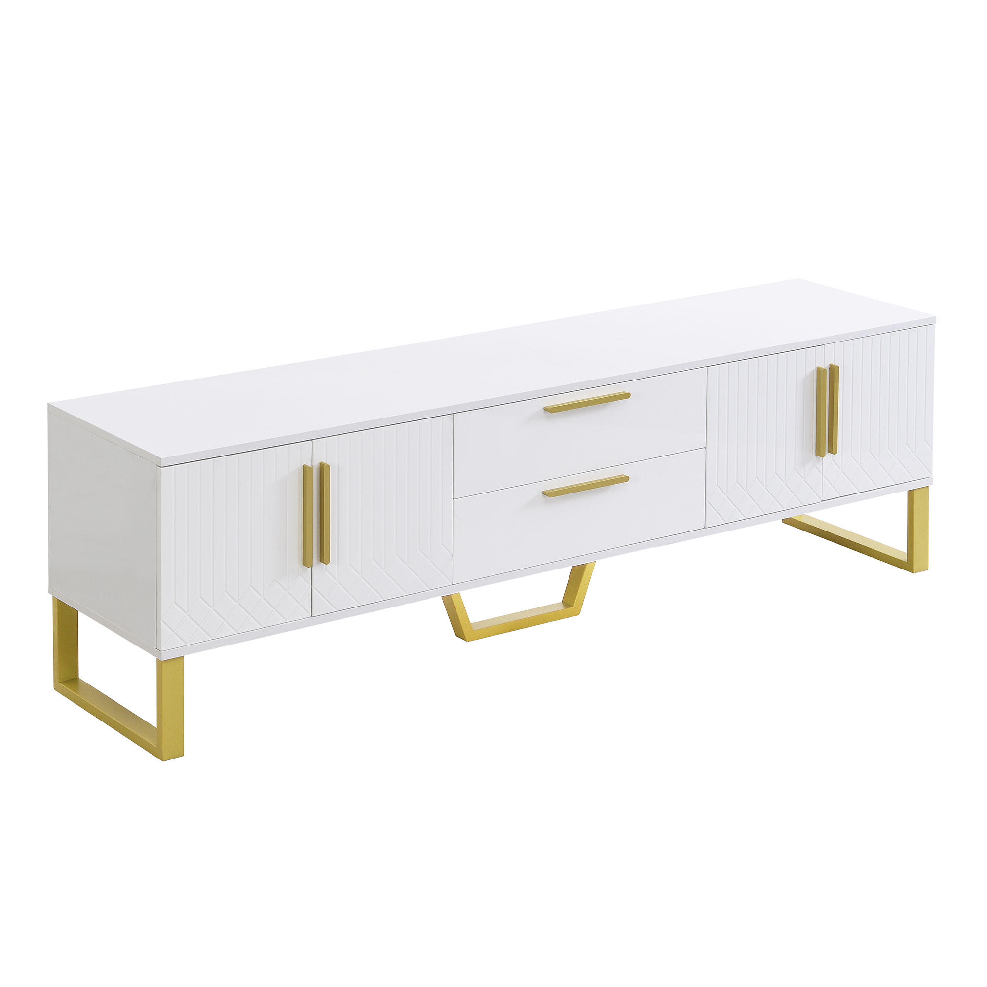 LOWBOARD DE-40597 4 Türen mit goldener Gravur und Hochglanz Weiß - Weiß, Holzwerkstoff (170/53.5/40cm) - ComfortXL