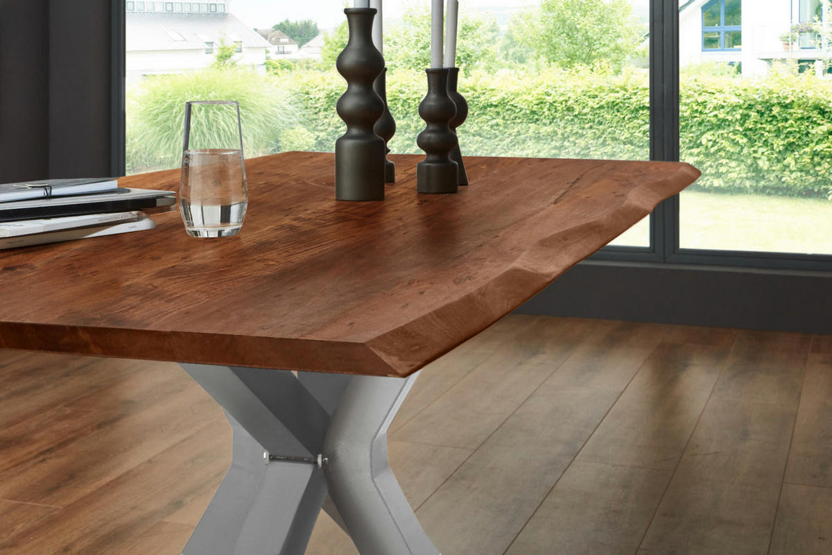 ESSTISCH SPYRO - Silberfarben/Braun, Holz/Metall (100/200/76cm) - SAM