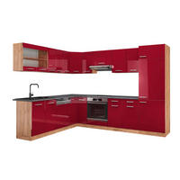 ECKKÜCHE R-Line Rot Hochglanz/Goldkraft Eiche 287 x 60 cm , AP Anthrazit - Rot/Eiche Wotan, Holzwerkstoff (287/81.6/60cm) - Vicco
