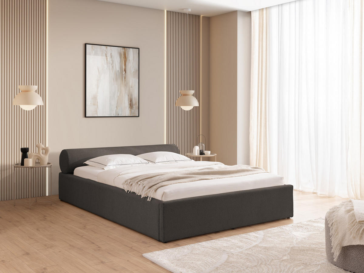 ČALOUNĚNÁ POSTEL 140/200 cm Josy v designovém vzhledu s úložným prostorem a lamelovým roštem, v antracitové chenille látce - černá/antracitová, dřevo/textil (140/200cm) - S-Style Möbel
