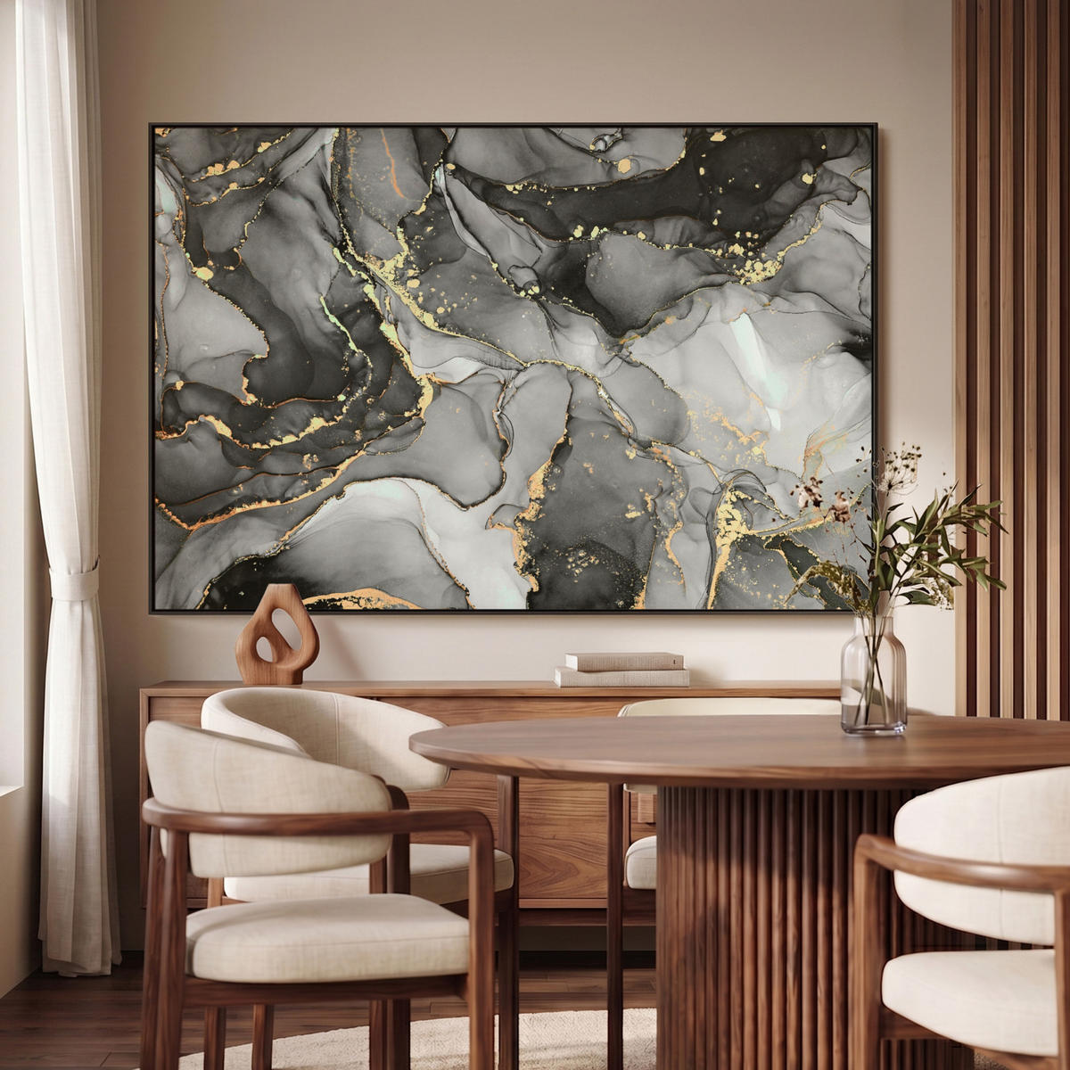 LEINWAND Bilder mit Rahmen - Grau - Luxus - Gold - Marmor - 120x80 - Dunkelgrau, Textil (120/80cm) - MuchoWow