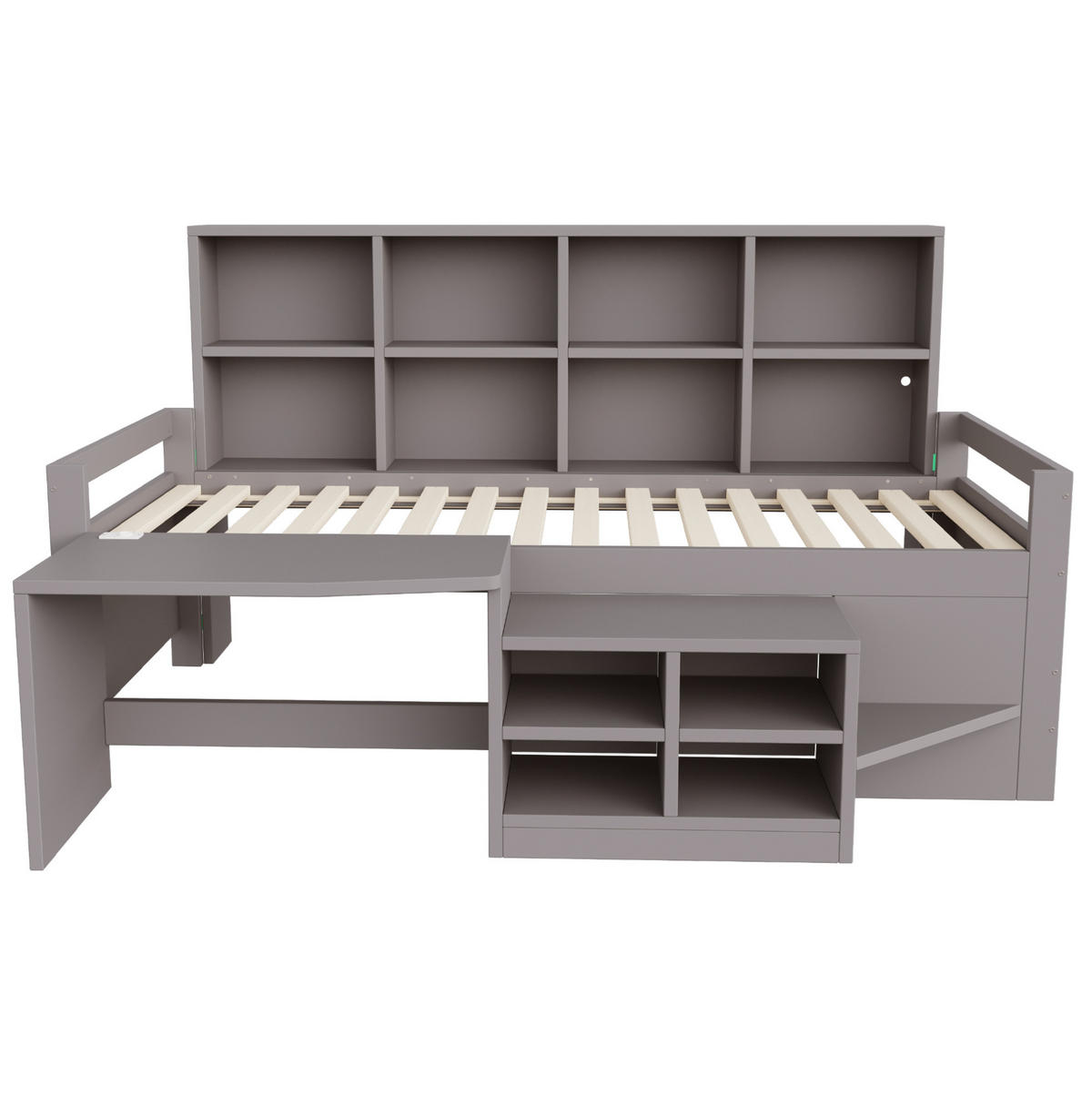 BETT mit Schreibtisch und Stauraum 90x200 cm Grau mit LED und Steckdose - Grau, Holzwerkstoff (90/200cm) - Beauniv