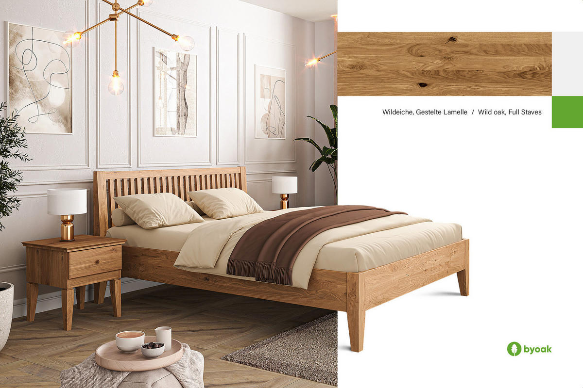 MASSIVHOLZBETT ELIAS 1 90x200 Wildeiche - Alteiche, Holz (90/200cm) - byoak