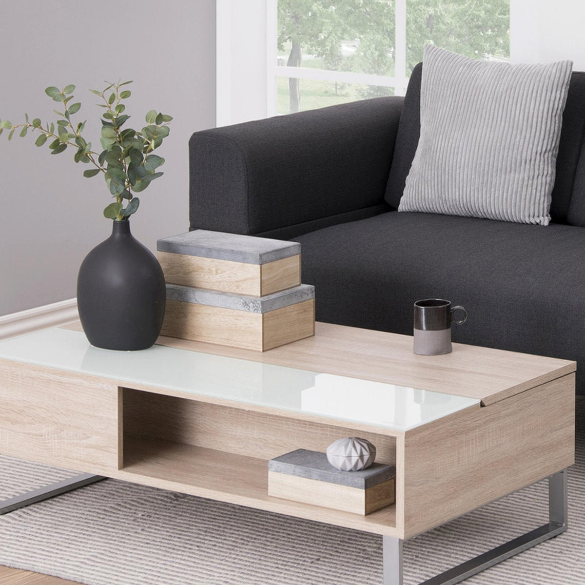COUCHTISCH Kostrena in Sonoma Eiche 110/60 cm - Beige/Silberfarben, Holzwerkstoff/Metall (110/60/35cm) - Selsey