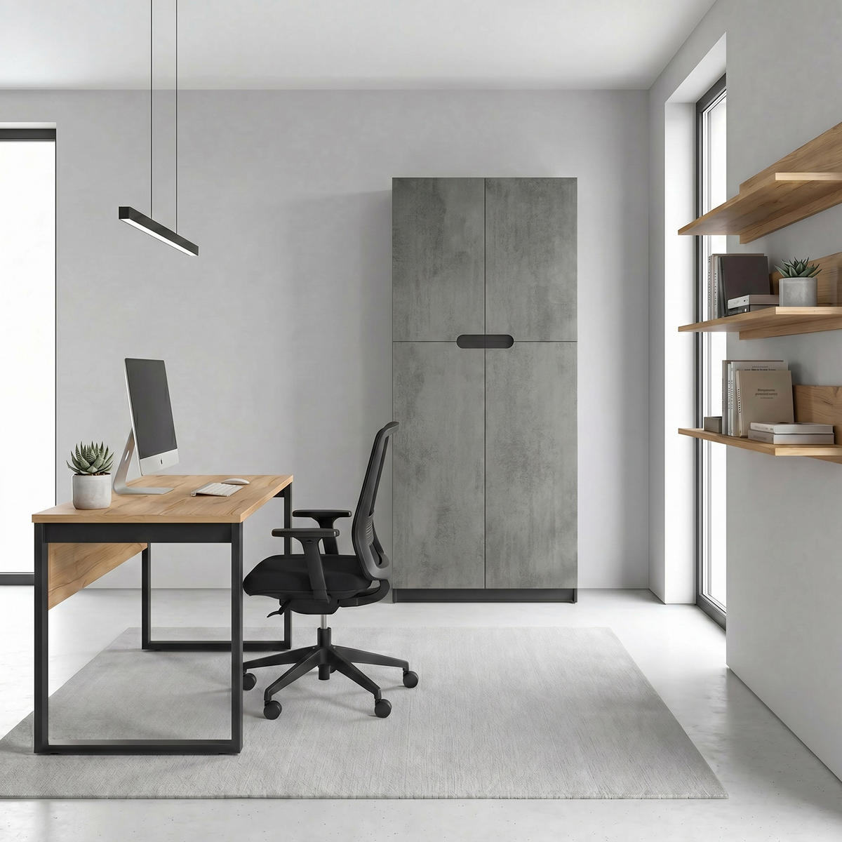 UREDSKI ormar Logan V1 Crna mat/Tamni beton optika (82 x 184 x 37 cm) - tamno siva, drvni materijal (82/184/37cm) - Vladon