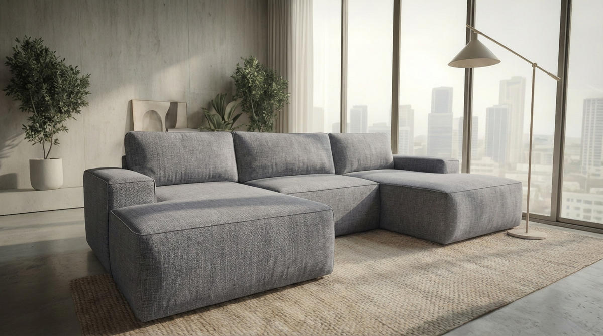 ECKSOFA EINAR 362 cm x 170 cm – Stoff: SAWANA Silber 21 Farbe: Grau - Grau, Textil (362/170cm) - A&J MöbelLand