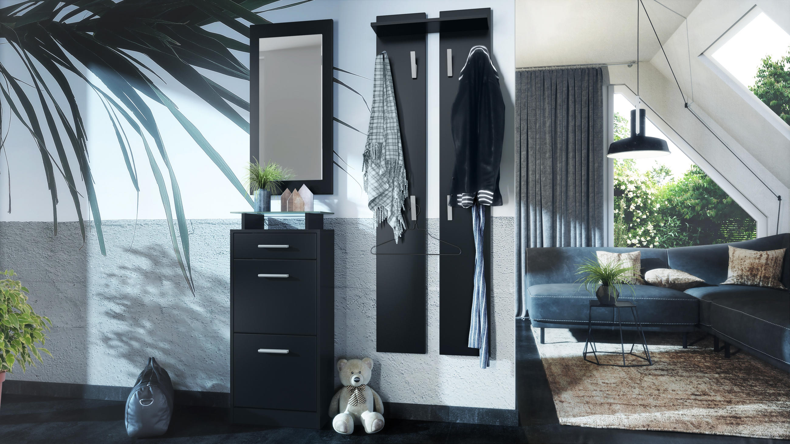 GARDEROBE Loret Front in Schwarz matt - Schwarz, Holzwerkstoff (140/200/23cm) - Vladon