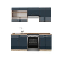 KÜCHENZEILE Fame-Line Dunkelblau Hochglanz/Goldkraft Eiche 200 cm AP Eiche - Eiche Wotan/Dunkelblau, Holzwerkstoff (200/81.6/60cm) - Vicco