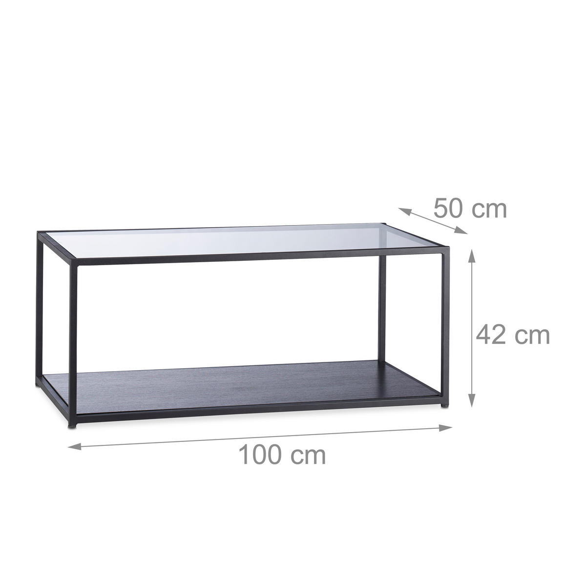 COUCHTISCH - Schwarz, Glas/Holzwerkstoff (50/100/42cm) - Relaxdays