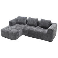 ECKSOFA Chenille Grau mit 3 Kissen und Seitentaschen - Grau, Textil (250/158cm) - WISHDOR