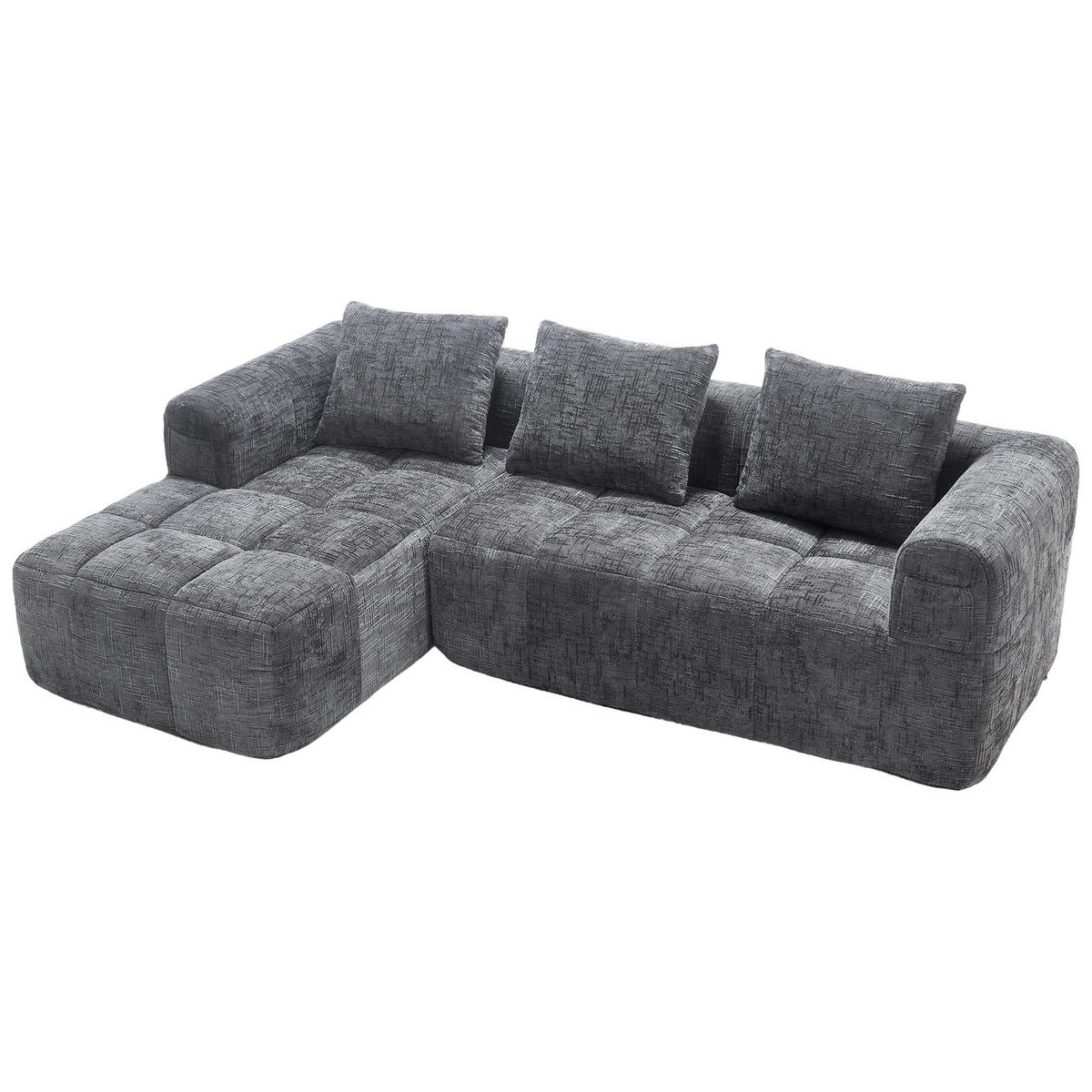 ECKSOFA chenille L-form mit chaiselongue & 3 kissen - Grau, Textil (250/158cm) - Urban Meuble