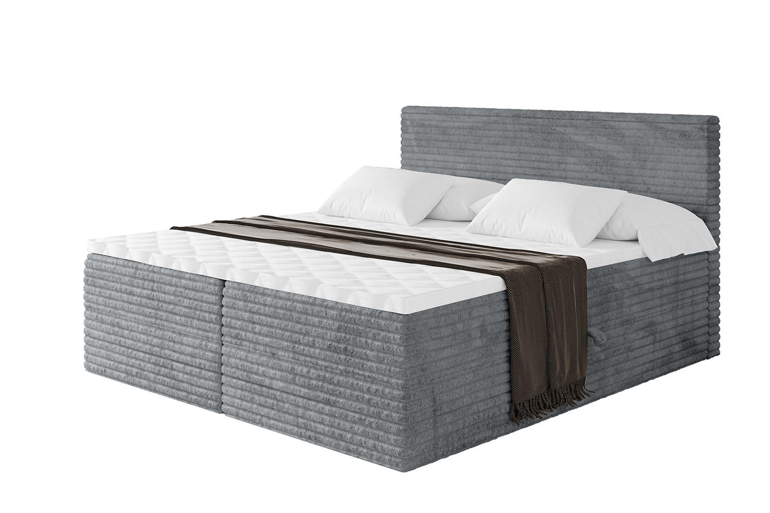 BOXBETT mit Matratze H4 und Lattenrost - TOLO-v1 - 120x200 Cord - Dunkelgrau - Dunkelgrau, Holzwerkstoff (120/200cm)