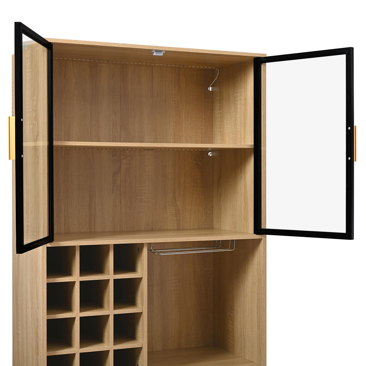 VITRINE Organizer 80x40x180 cm Naturfarben mit Glastüren & LED-Lichtleiste - Naturfarben, Holzwerkstoff (80/180/40cm) - Modfu