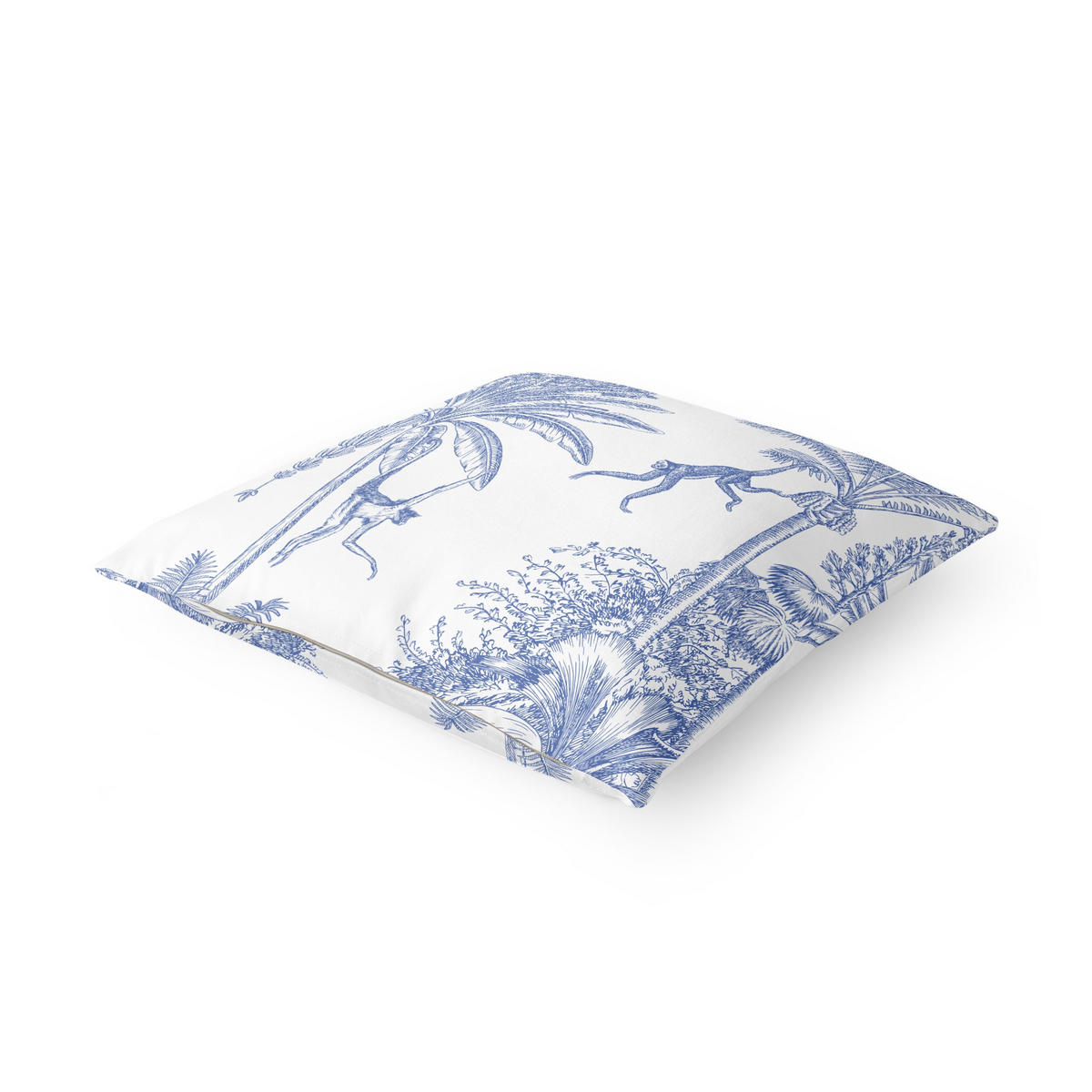 KISSENBEZUG Kupferstichanmutung - Affen in Blau 40/40 cm - Blau, Textil (40/40cm) - Bilderwelten