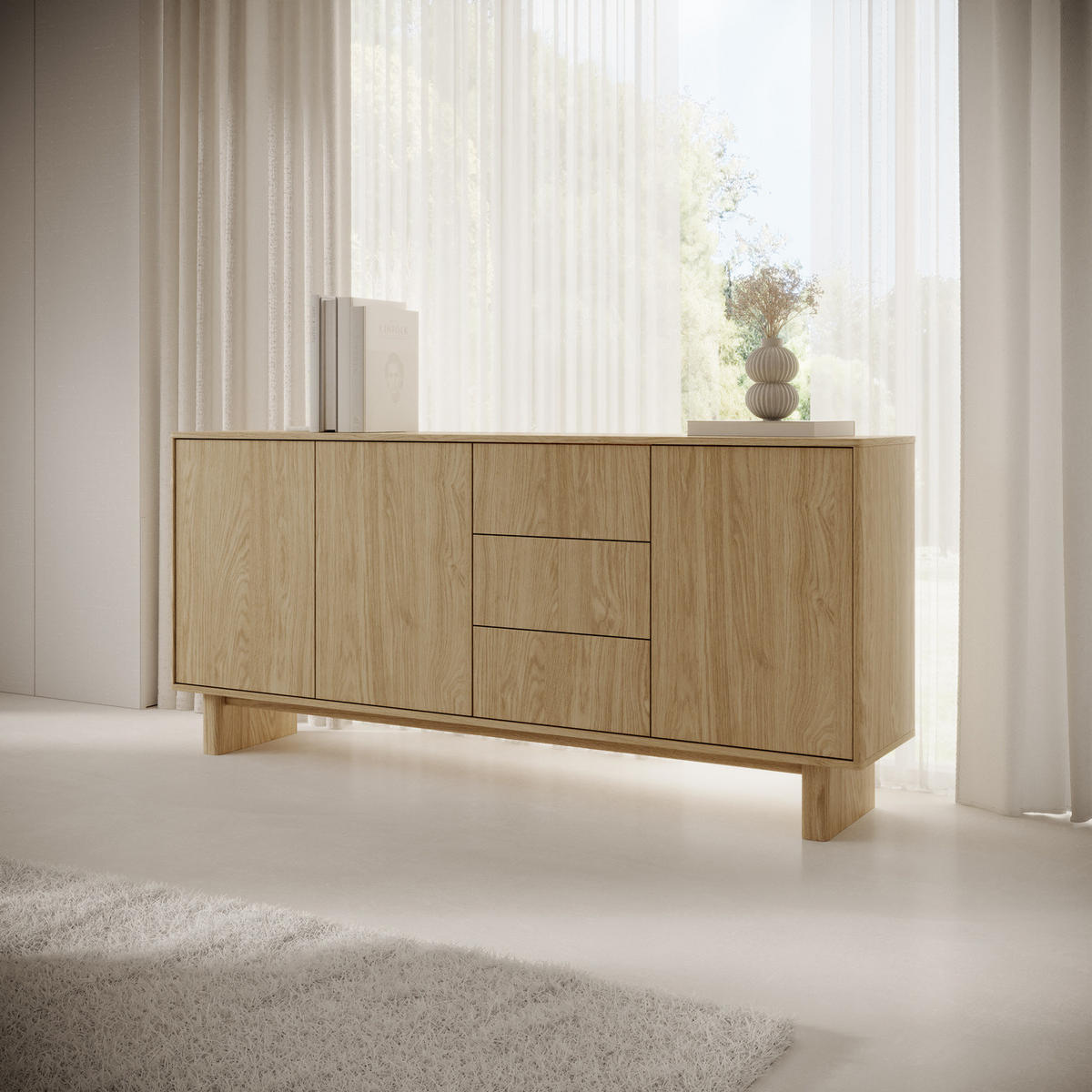 SIDEBOARD VIRONE (Geölte Eiche, 3 Türen, 3 Schubladen, Vollauszug, Push-to-Open) - Eichefarben, Holz/Holzwerkstoff (183/83/38cm) - Ravio