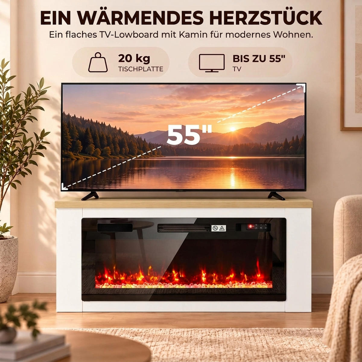 ELEKTROKAMIN Spanplatte Stahl Weiß - Weiß, Holzwerkstoff (30/60/114cm) - HOMCOM