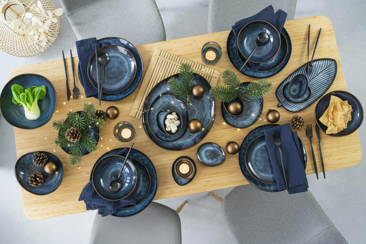 TAFELSERVICE TOKIO - 12 teilig aus Steingut - Dunkelblau, Keramik (35.4/33/36.29cm) - Sänger
