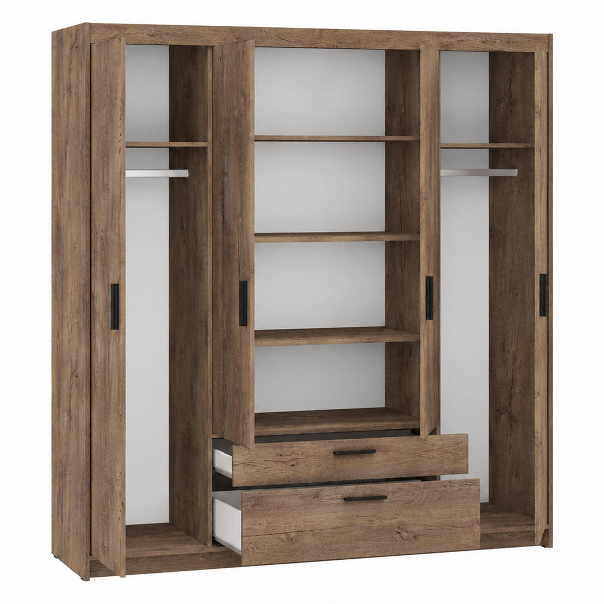 DREHTÜRENSCHRANK Elena mit 4 Türen und 2 Schubladen, ohne Spiegel Eiche Lefkas - Eichefarben, Holzwerkstoff (176/190/53cm) - Beautysofa